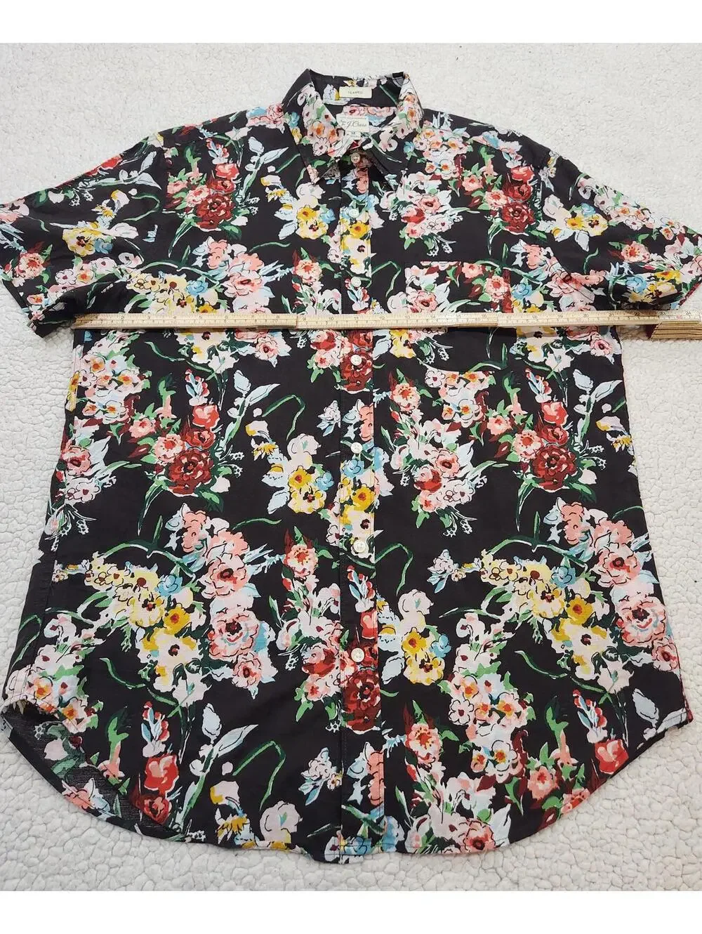 J. Crew Floral Print Short Sleeve Button Down Shirt Flex Classic Fit Size Medium